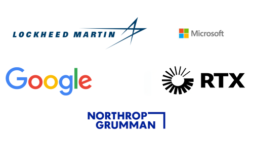 Logos for lockheed martin, microsoft, google, raytheon technologies, and northrop grumman
