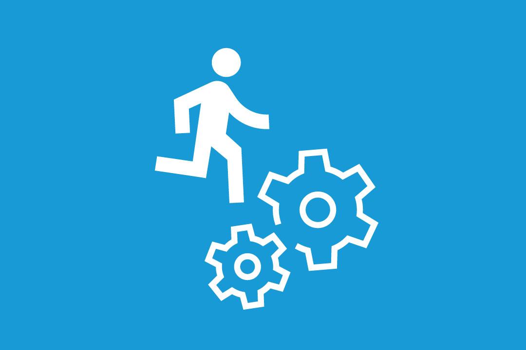 graphic of a person walking up gears